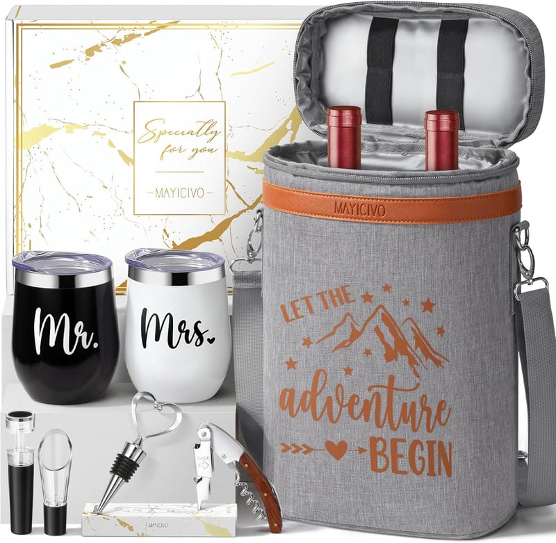Engagement Wine Tumblers Set with Insulated Tote & Accessories
