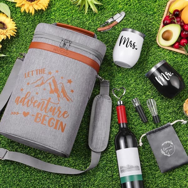 Engagement Wine Tumblers Set with Insulated Tote & Accessories