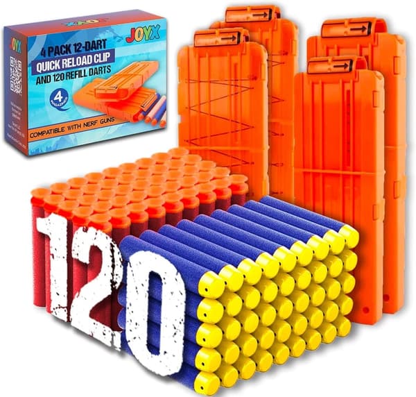 Nerf Gun Reload Clips with 120 Foam Darts - 4 Pack for Kids