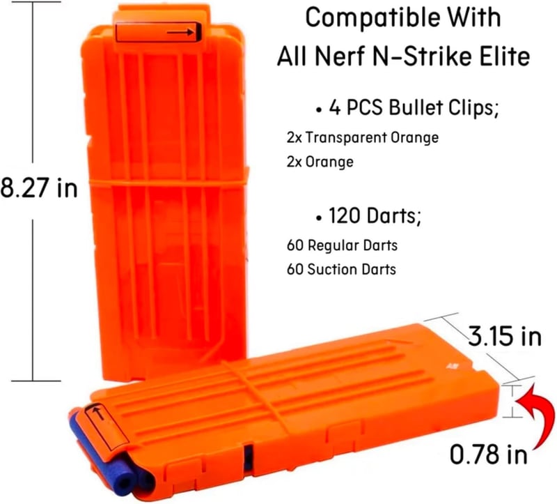 Nerf Gun Reload Clips with 120 Foam Darts - 4 Pack for Kids