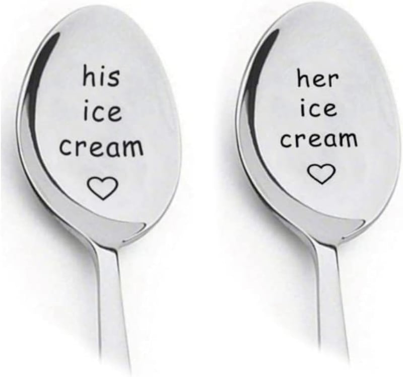 Couple's Engraved Stainless Steel Ice Cream Spoons Set