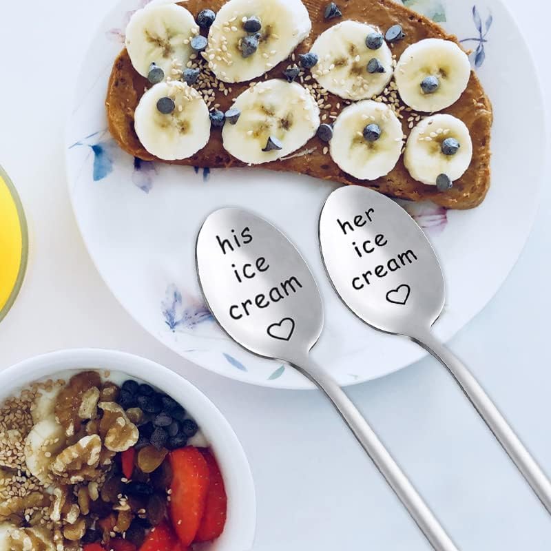Couple's Engraved Stainless Steel Ice Cream Spoons Set