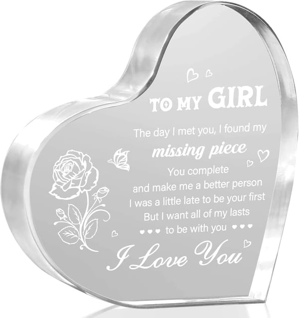 Heart-Shaped Acrylic Block Gift for Girlfriend's Birthday
