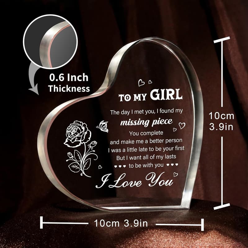 Heart-Shaped Acrylic Block Gift for Girlfriend's Birthday