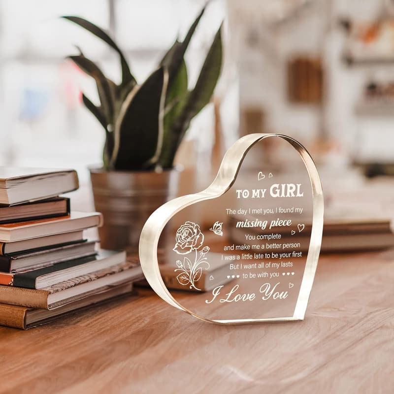 Heart-Shaped Acrylic Block Gift for Girlfriend's Birthday