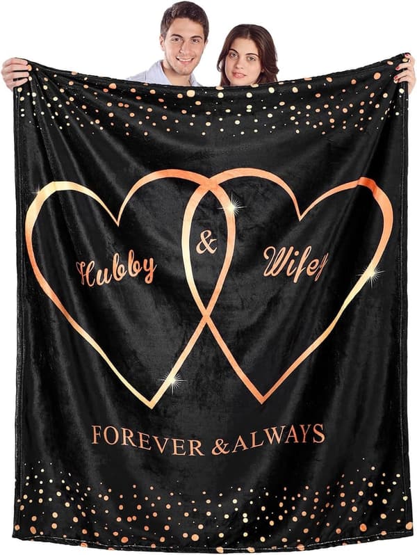 Wedding Engagement Throw Blanket for Couples (60x50, Black)