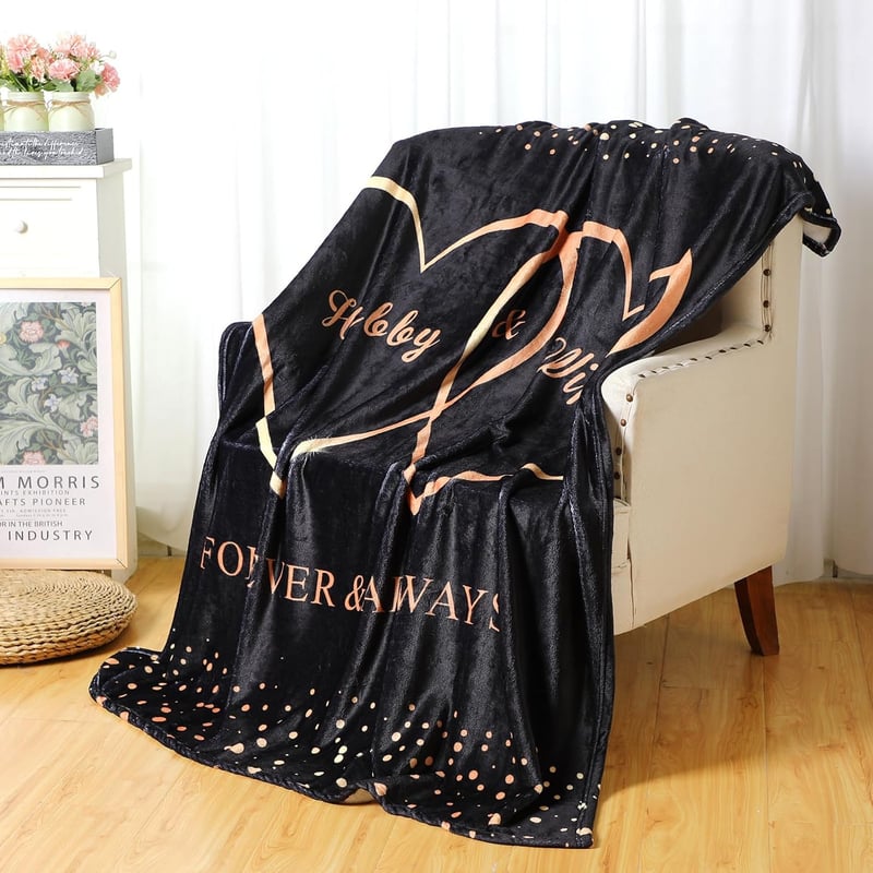 Wedding Engagement Throw Blanket for Couples (60x50, Black)
