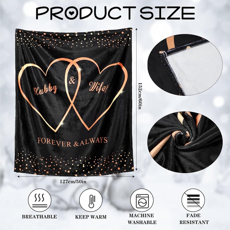 Wedding Engagement Throw Blanket for Couples (60x50, Black)