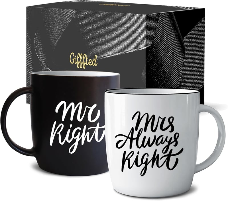 Couples' Ceramic Coffee Mugs for Wedding Anniversary Gifts