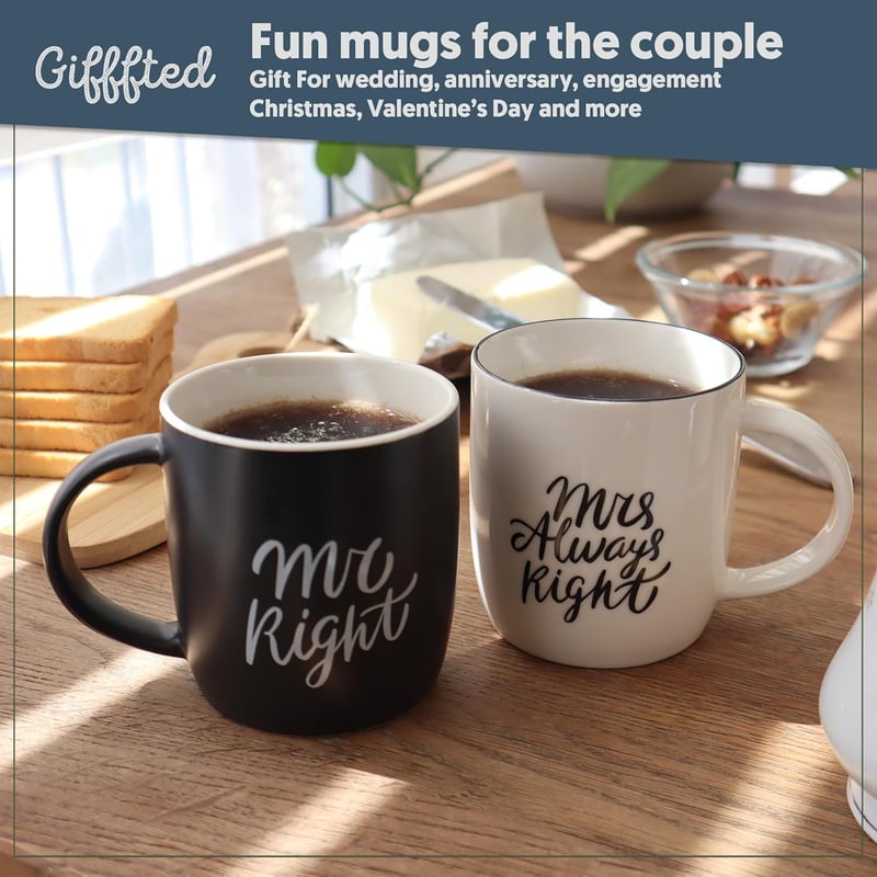 Couples' Ceramic Coffee Mugs for Wedding Anniversary Gifts