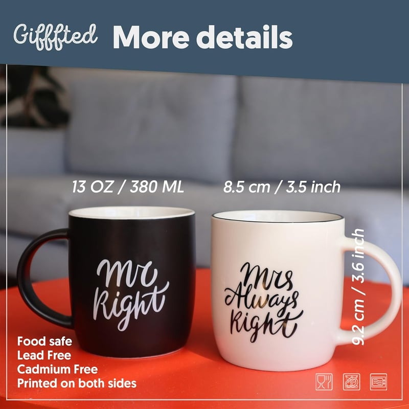 Couples' Ceramic Coffee Mugs for Wedding Anniversary Gifts
