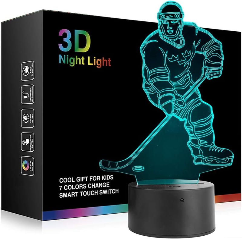 Hockey Player Night Light - 3D Color Changing Lamp for Kids