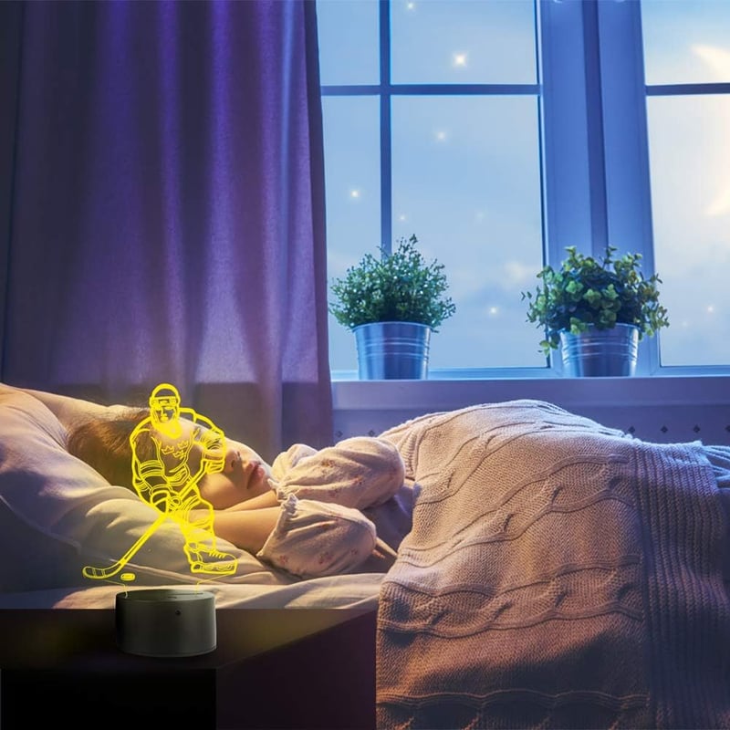 Hockey Player Night Light - 3D Color Changing Lamp for Kids