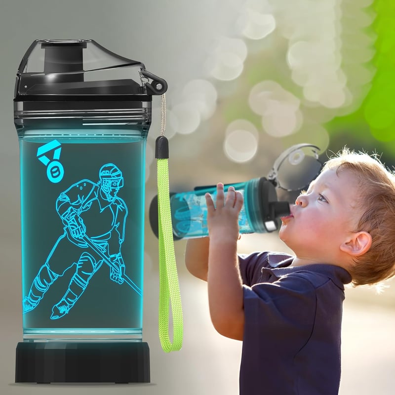 Light Up 3D Hockey Player Water Bottle - Kids' Drinking Cup 14oz