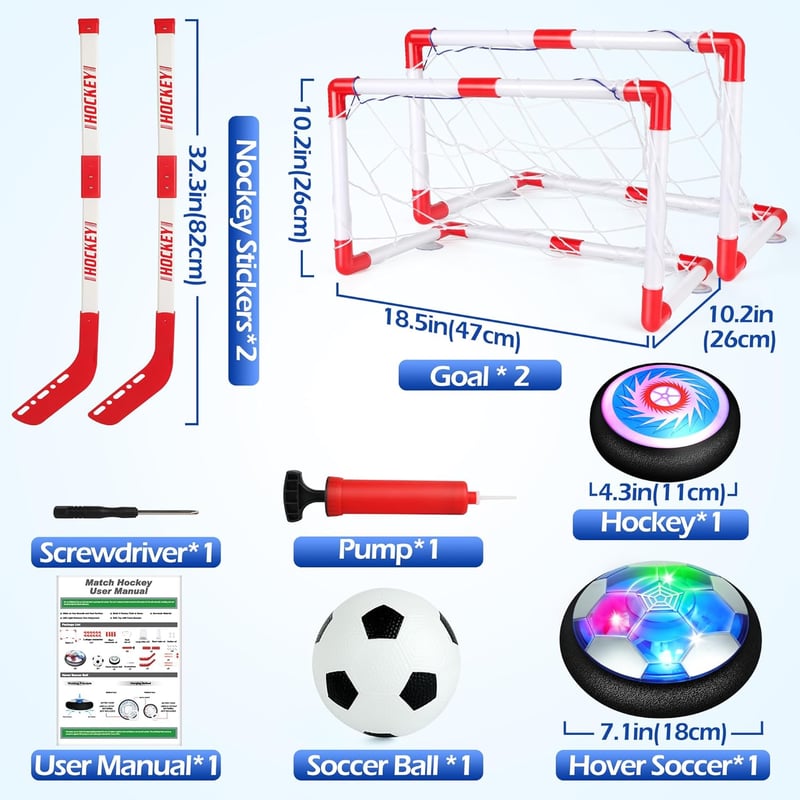 Hover Soccer & Hockey Set for Kids with LED Lights - Holiday Gift