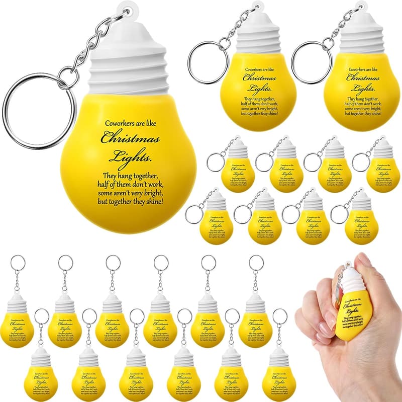 Christmas Coworker Gift Set - 25 Lightbulb Stress Ball Keychains