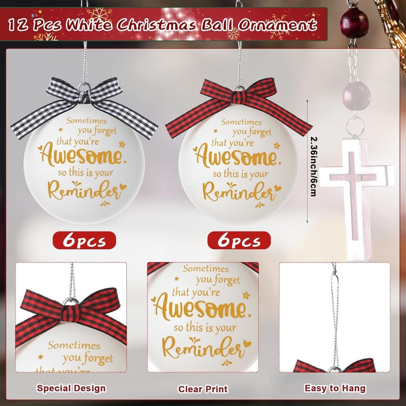 Employee Appreciation Christmas Ornaments - 12 Pack White Balls