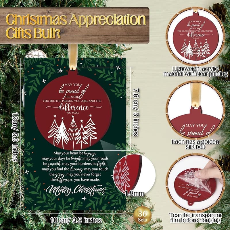 Christmas Appreciation Gifts - 36 Red Acrylic Tree Ornaments