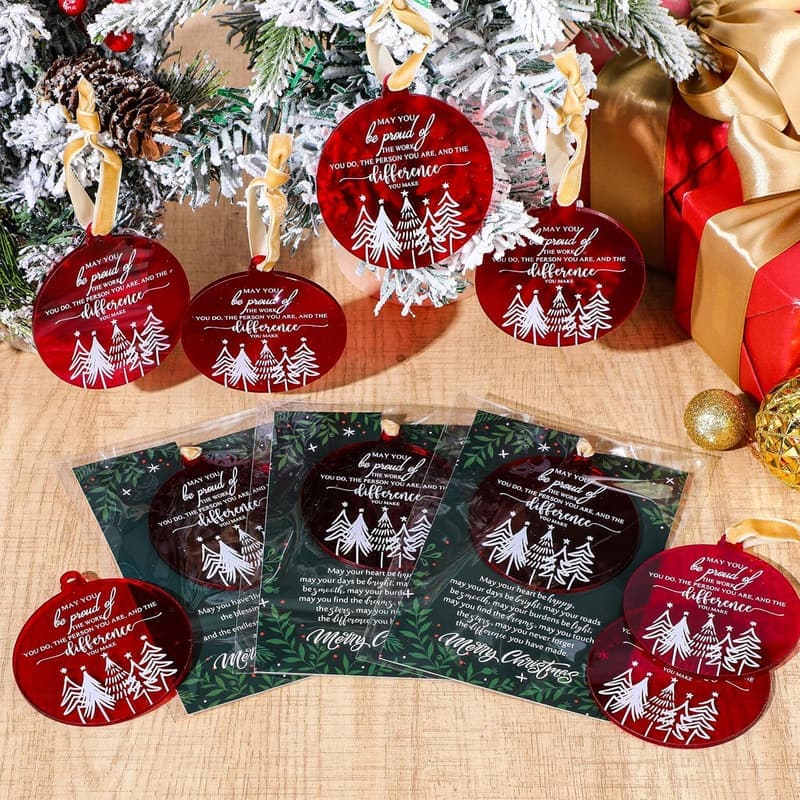Christmas Appreciation Gifts - 36 Red Acrylic Tree Ornaments