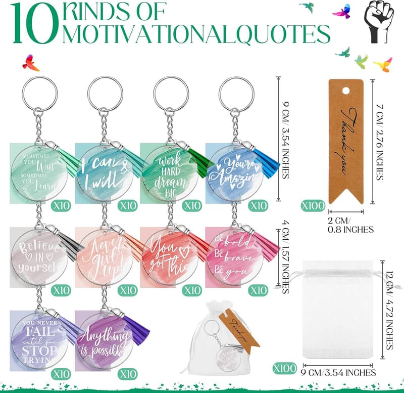Employee Appreciation Motivational Keychains - Bulk Gifts for Staff