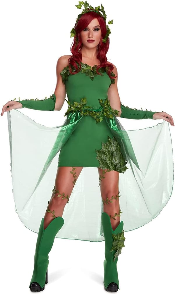 Halloween Villain Costume for Women - Green Dress with Leaves