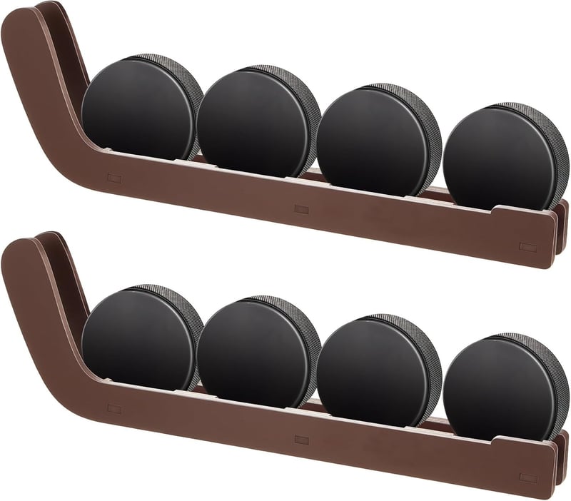 Wooden Hockey Puck Display Rack - Wall Mount Holder for Players
