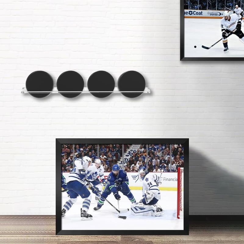 Acrylic Wall Display for 4 Hockey Pucks - Premium Showcase