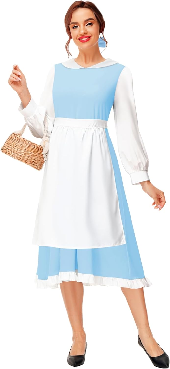 Halloween Princess Blue Long Sleeve Dress for Kids and Adults