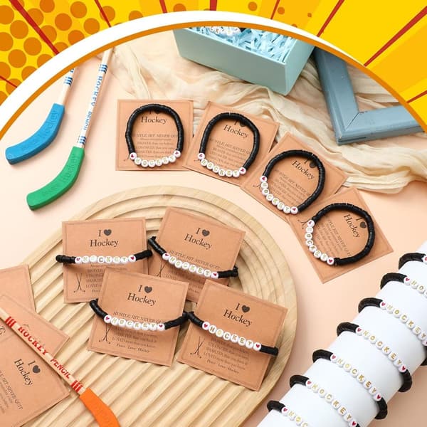 Hockey Bracelets Set with Inspirational Cards for Sports Lovers