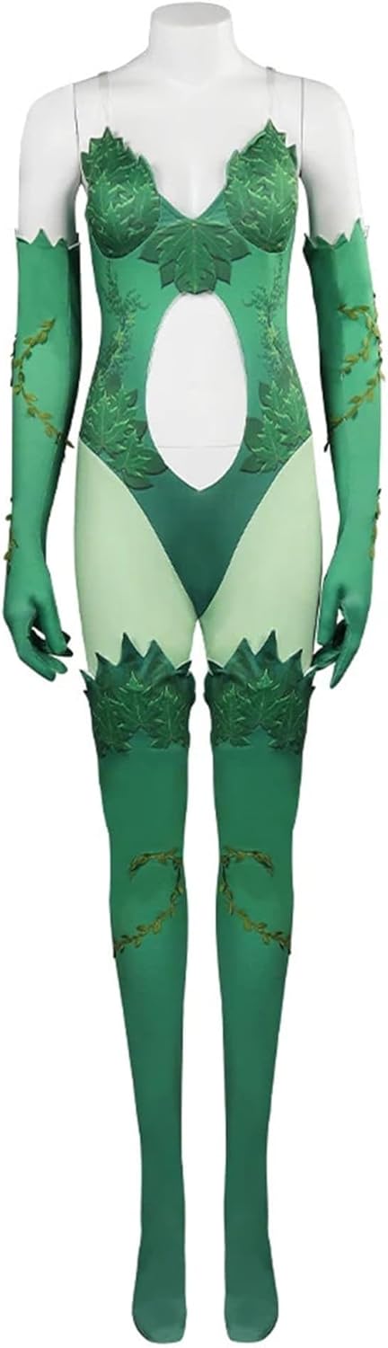 Harley Quinn Poison Ivy Costume Bodysuit with Gloves and Socks