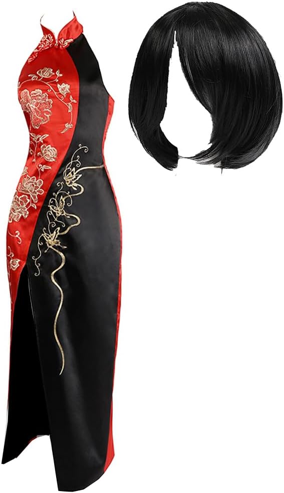 Ada Wong Cosplay Costume Set: Red Cheongsam Dress & Wig