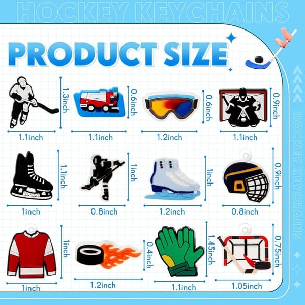 Hockey Keychains - 36 Pack Bulk Sports Party Favors