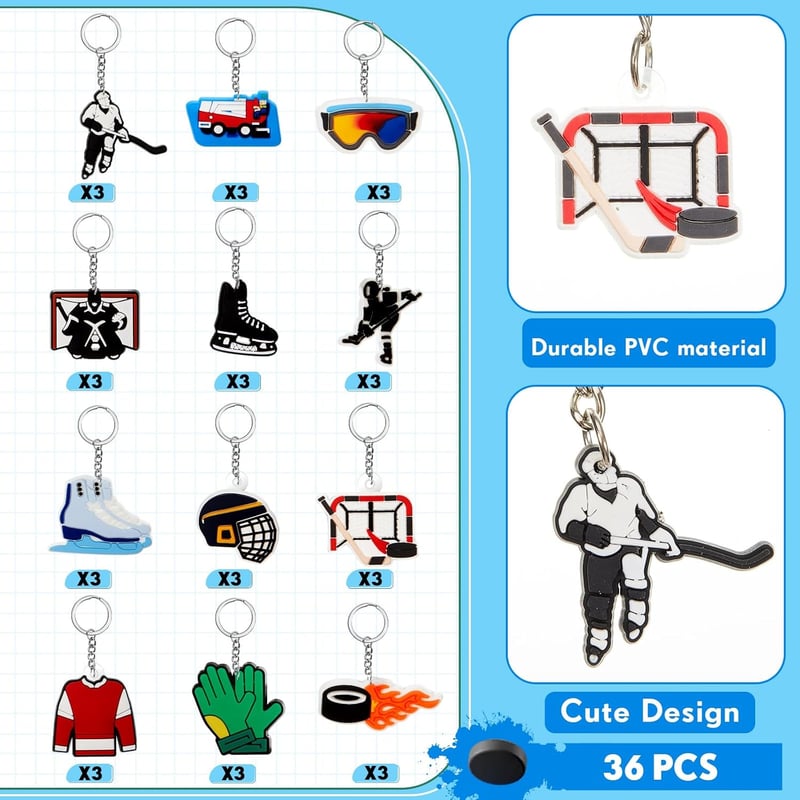 Hockey Keychains - 36 Pack Bulk Sports Party Favors