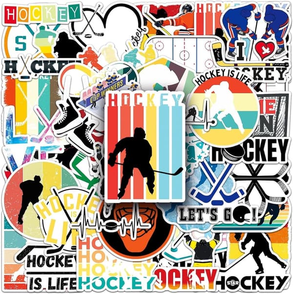 Hockey Stickers for Water Bottles - 50 Vinyl Decals