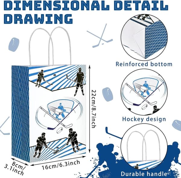 Hockey Game Birthday Party Treat Bags - 18 Pack