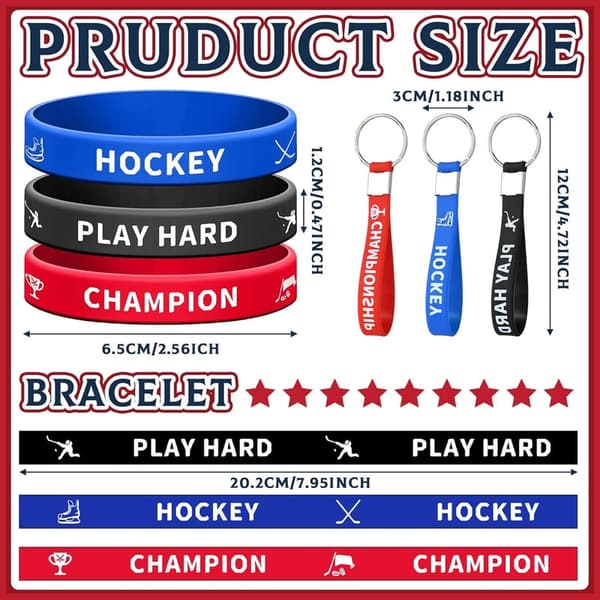 Hockey Birthday Party Favor Set - 98 Pcs with Bracelets, Keychains, and Stickers