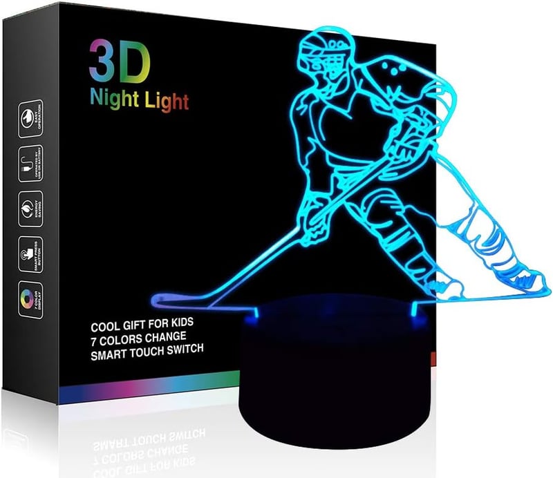 3D Hockey Player Lamp - Color Changing Night Light for Kids