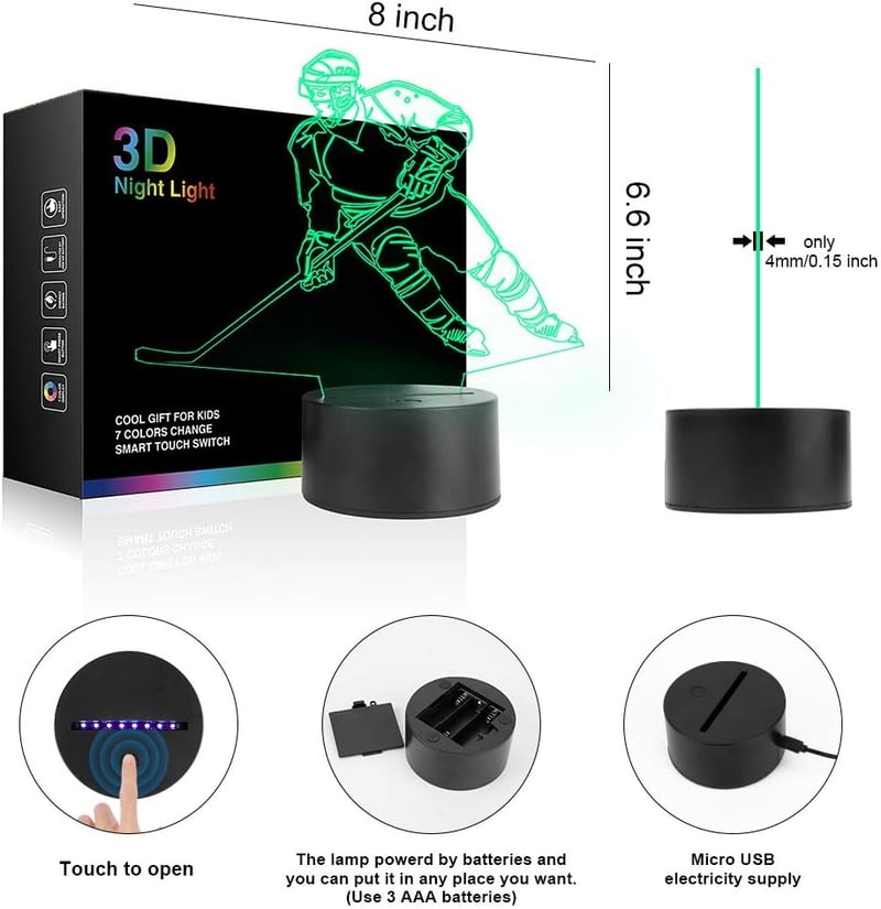 3D Hockey Player Lamp - Color Changing Night Light for Kids