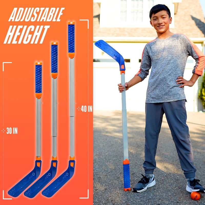 Adjustable Nerf FLEXPLAY Kids Hockey Stick and Ball Set
