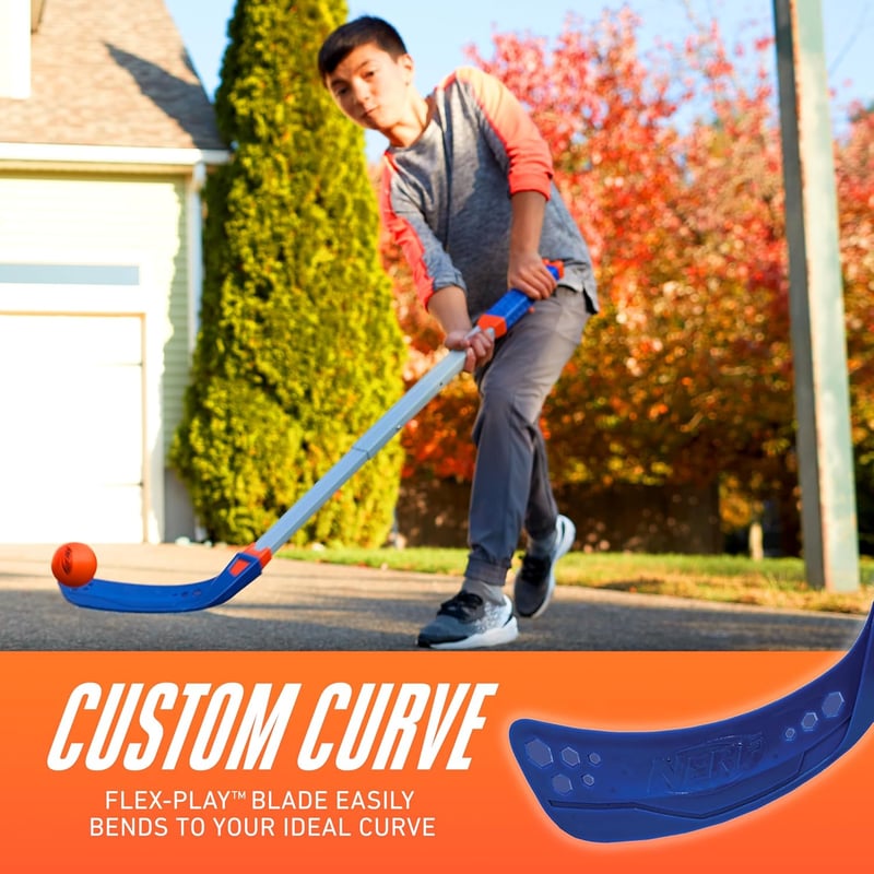 Adjustable Nerf FLEXPLAY Kids Hockey Stick and Ball Set