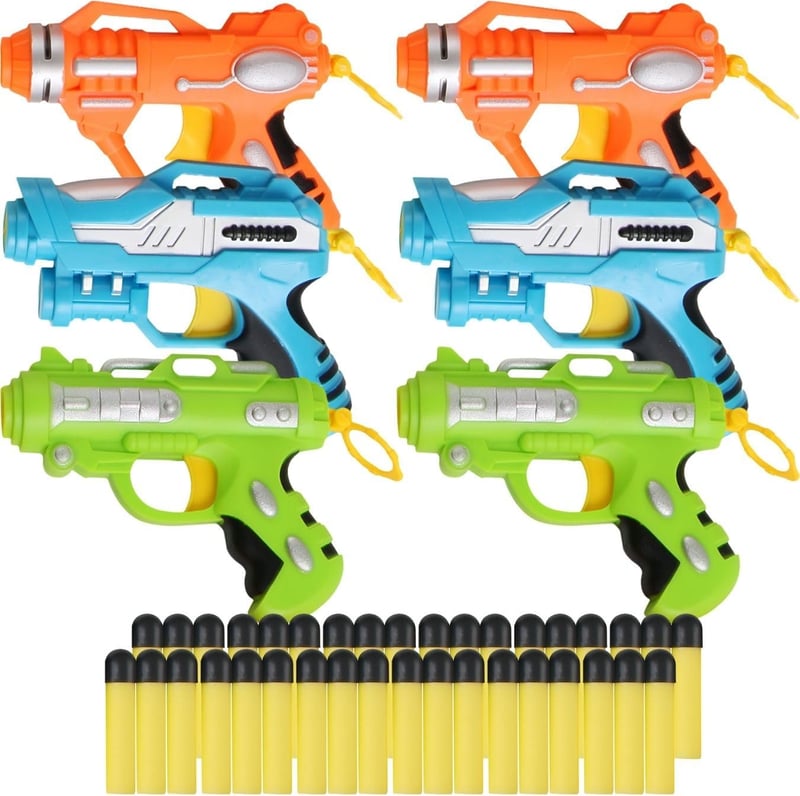 Mini Foam Dart Blasters - 6 Pack Toy Guns with 36 Darts
