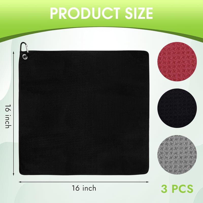 Golf Towels 3-Pack - Absorbent Microfiber with Carabiner Clip