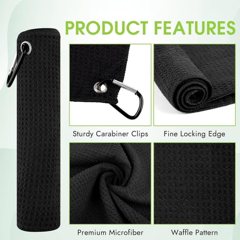 Golf Towels 3-Pack - Absorbent Microfiber with Carabiner Clip