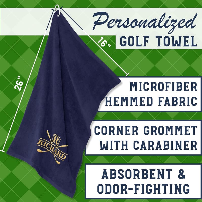 Personalized Golf Towel with Clip – Custom Embroidered Design