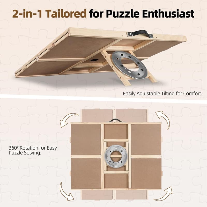 Wooden Puzzle Board with Lazy Susan & 4 Drawers for Adults