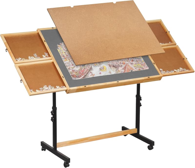 Adjustable Jigsaw Puzzle Table with Drawers & Lockable Wheels