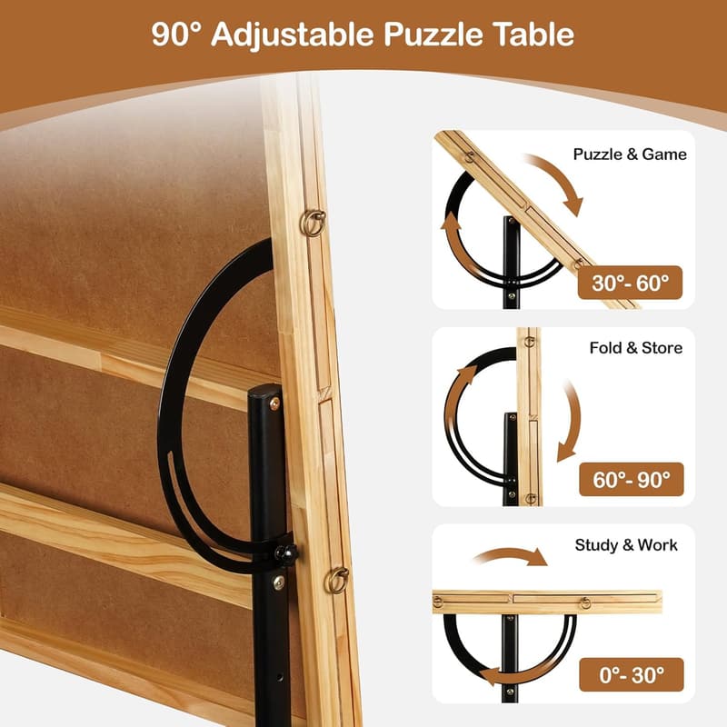 Adjustable Jigsaw Puzzle Table with Drawers & Lockable Wheels