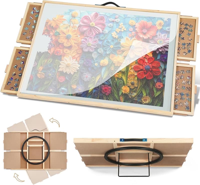 Portable Jigsaw Puzzle Table for 2000 Pieces with Drawers