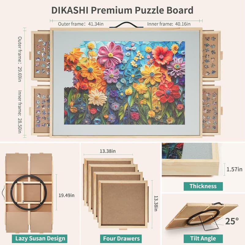 Portable Jigsaw Puzzle Table for 2000 Pieces with Drawers