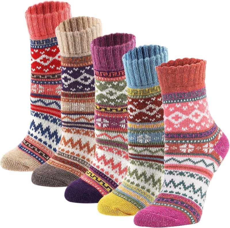 Vintage Winter Warm Knit Wool Crew Socks - 5-Pack